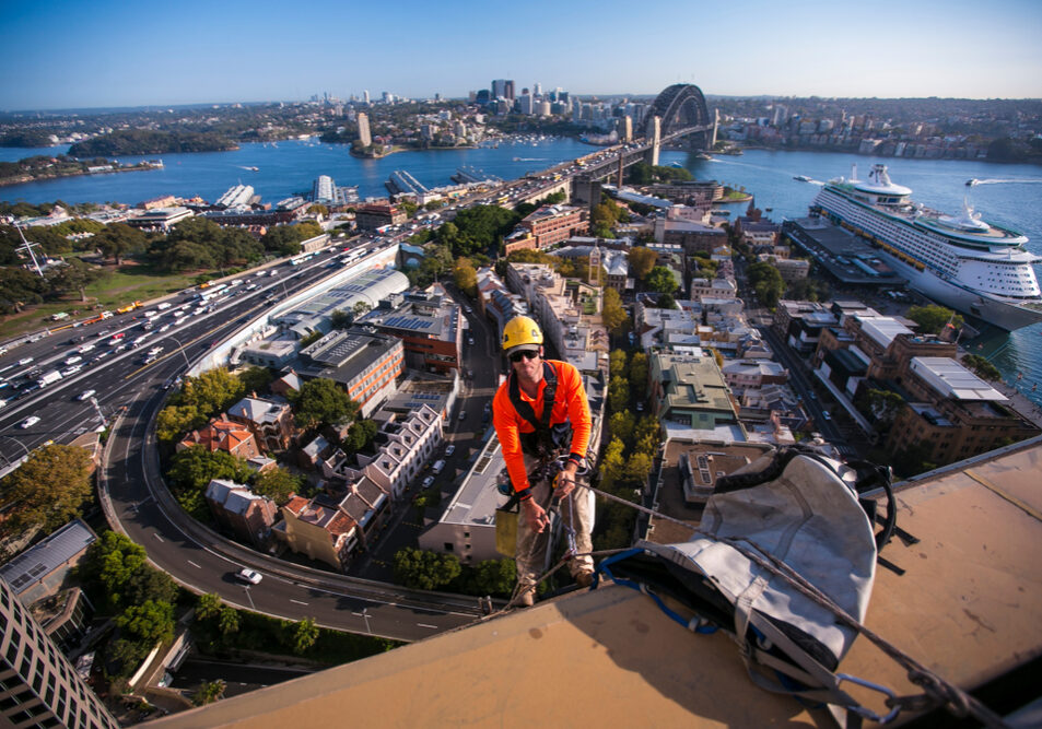 Industry,Rope,Access,Building,Repairer,Inspector,Wearing,A,Safety,Helmet,