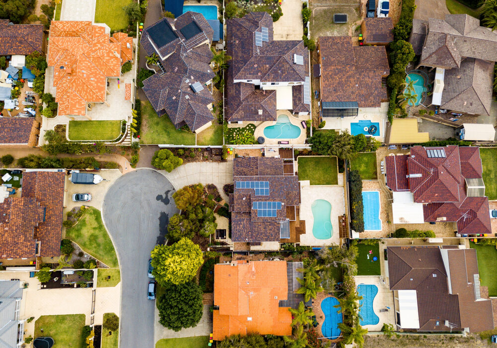 Looking,Down,On,The,Rooftops,Of,Suburban,Homes,In,Perth,